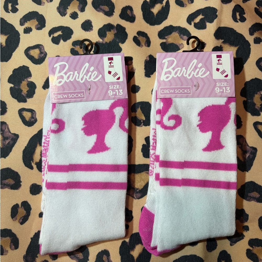 Mattel Barbie Pink and White Crew Socks